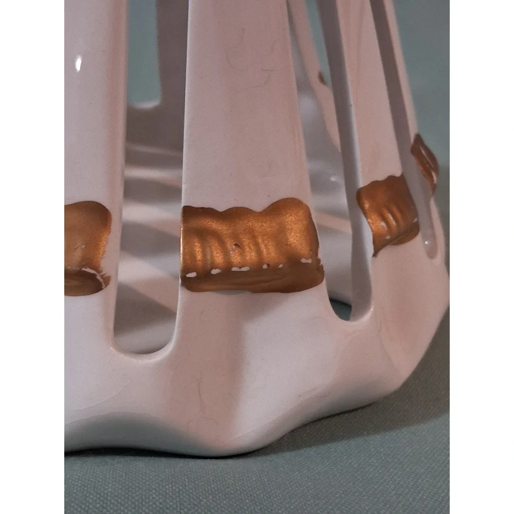 Vintage Ceramic Lady Napkin Holder Figurine White Gold Trim Mid Century Kitsch